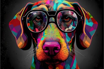 Pop art deco dog with glasses