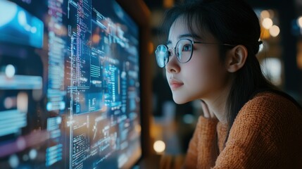 Young Woman Engaged in Mentoring Session with Students at Computer