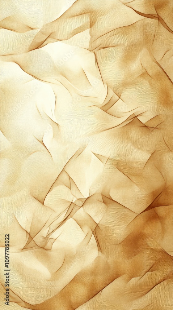 Poster abstract texture of crumpled gold paper, creating a warm, inviting atmosphere with soft curves and f