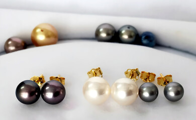 Elegant Pearl Stud Earrings, Three Pairs of Exquisitely Crafted Pearls