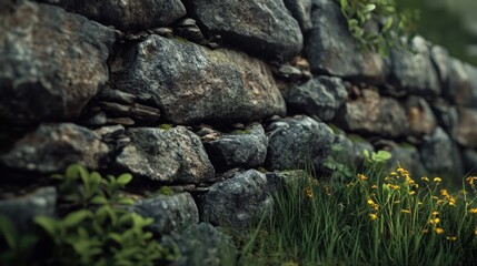 Ancient Stone Wall with Lush Greenery