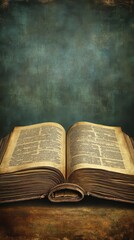 An aged open book with yellowed pages resting on a textured surface, casting a nostalgic vibe.