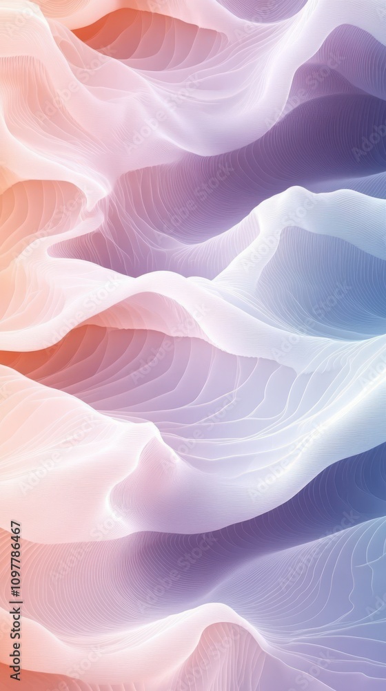 Poster abstract wavy patterns in soft pastel colors create a serene and calming atmosphere.