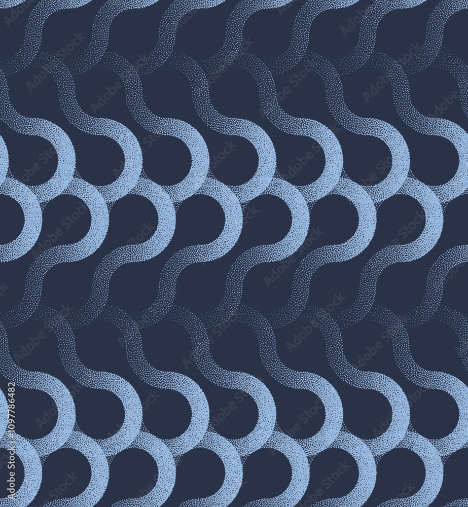 Aufkleber knotted lines seamless pattern trendy dot work vector blue abstract background. half tone complex wa