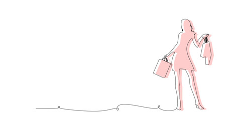 line art of shopping woman