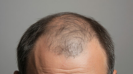 Obraz premium A man is concerned about hair loss in a studio setting. He's facing a combination of factors, including genetics, thyroid problems, stress, and aging.