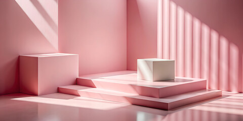 Minimal 3d rendering scene with composition empty step cube shades of pink pastel podium for cosmetic product and abstract showcase background. mock up pedestal geometric shape in pastel colors