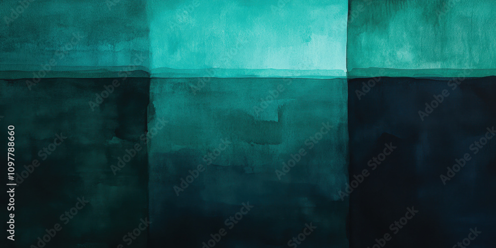 Poster chinese style painting. abstract artwork with deep teal and dark hues, creating a calming and serene