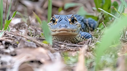 Obraz premium Juvenile Alligator in Swamp Wildlife Nature Photography Reptile Close Up