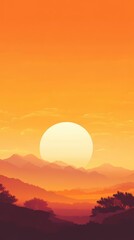 Fototapeta premium A vibrant sunset illuminates the mountains with warm orange and yellow hues, creating a serene atmosphere.