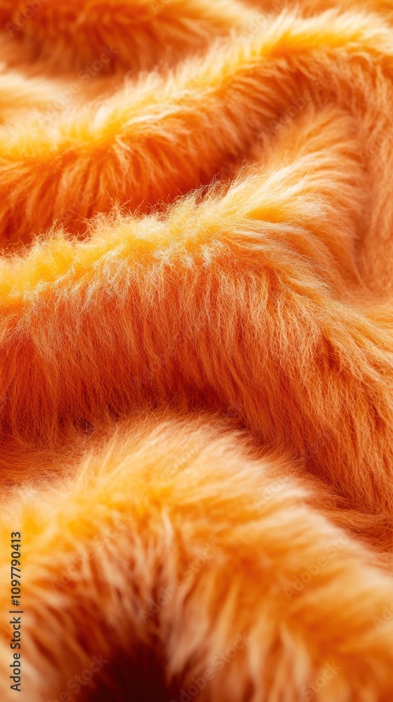 Poster close-up of luxurious orange faux fur with a soft, fluffy texture, perfect for adding warmth and com