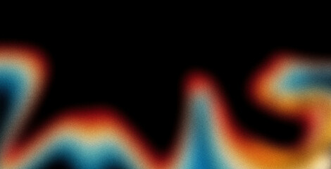 Vibrant rainbow, orange blue teal white psychedelic grainy gradient color flow wave on black background, music cover dance party poster design. Retro Colors from the 1970s 1980s, 70s, 80s, 90s style