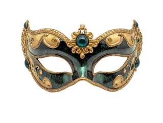  Green carnival eye mask with golden details and jewels.  On transparent background.   © EJManzaneque