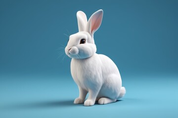 Fototapeta premium a close up of a white rabbit sitting on a blue surface