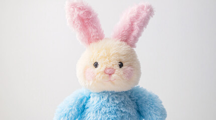 Obraz premium cute plush pink blue yellow bunny rabbit toy close up white background soft toy easter child kids