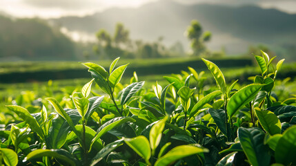 Fototapeta premium Fresh tea buds and leaves from tea plantations.
