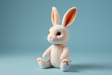 Fototapeta premium there is a white rabbit that is sitting on a blue surface