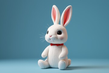 Obraz premium there is a white rabbit with a red bow tie sitting on a blue surface