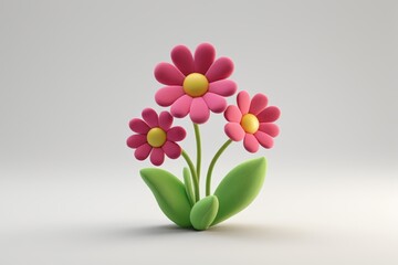 Fototapeta premium there is a small pink flower with green leaves on a white surface