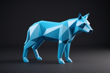 a close up of a blue low polygonal dog on a black background