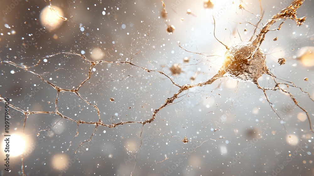 Poster golden neural network abstract 3d structure glowing connections science background