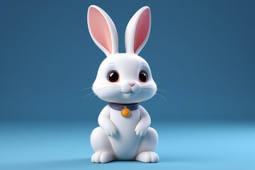 Fototapeta premium there is a white rabbit with a collar and a gold medal