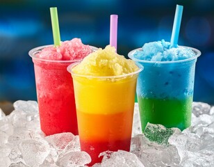 Frozen Rainbow Slush Drinks Chilling on Ice