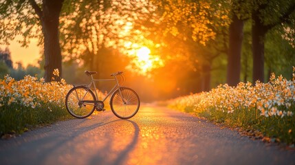 Fototapeta premium Sunset Bicycle Ride Serene Spring Evening Cycling Scene