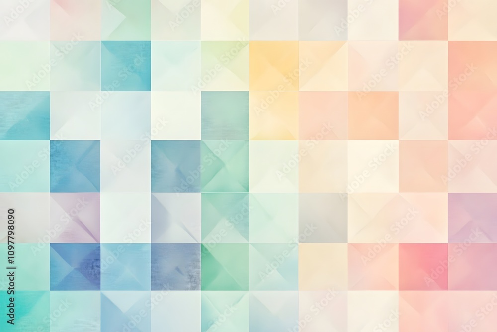Poster soft pastel squares arranged in a geometric grid, creating a subtle and modern pattern