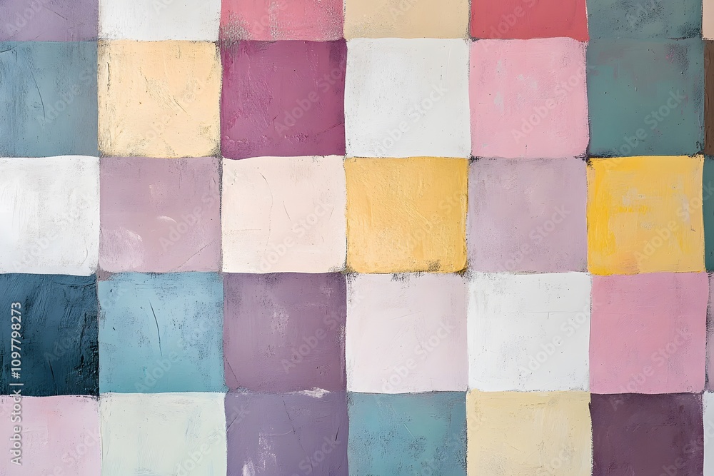 Poster soft pastel squares arranged in a geometric grid, creating a subtle and modern pattern
