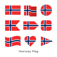 Norway flag icon set isolated on white background. Vector Illustration.