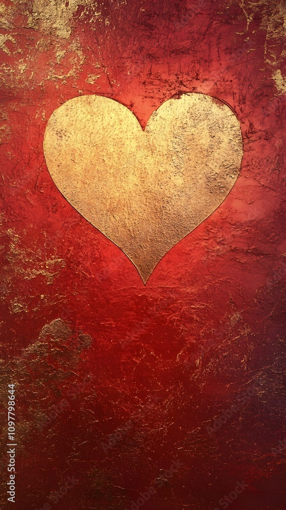 Poster a red and gold textured background with a heart motif and a luxurious feel, with a large central emp