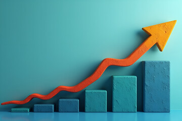 Long business growth curved arrow. Financial goal background template. Investment economy value concept