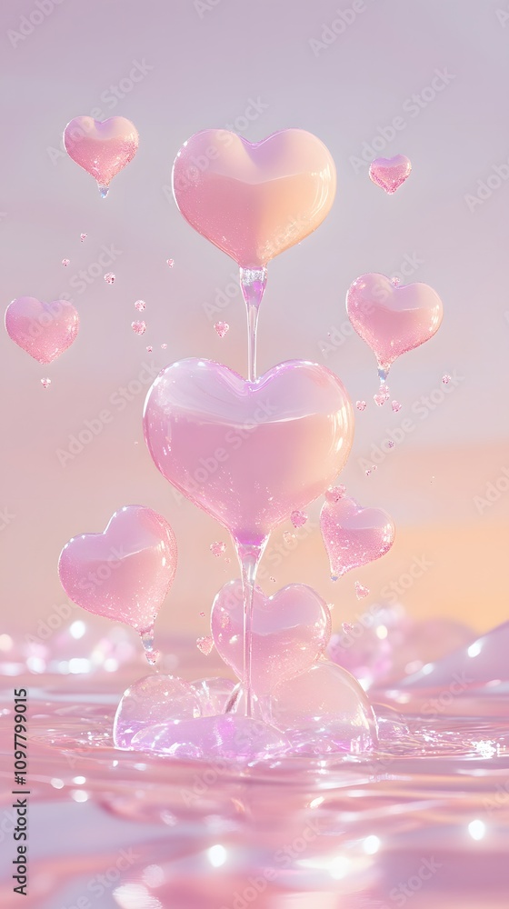 Aufkleber a dreamy design with hearts and soft pink sparkles, with a light gradient background and ample space