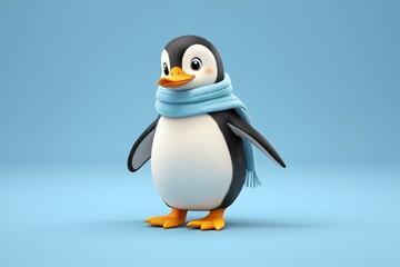 Fototapeta premium arafed penguin wearing a scarf and standing on a blue surface