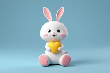 Fototapeta premium arafly white rabbit holding a yellow heart on a blue background