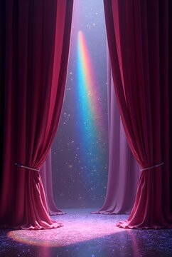Magical Rainbow Stage Under a Starry, Dreamlike Sky. Generative Ai
