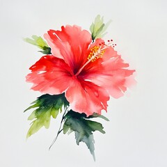 Watercolor Painting of a Red Hibiscus Flower