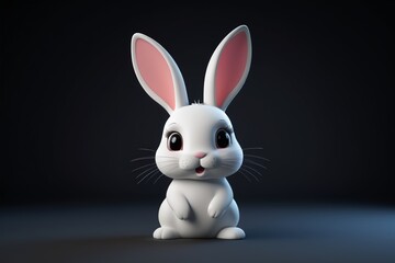 Obraz premium a close up of a white rabbit with pink ears sitting on a black surface
