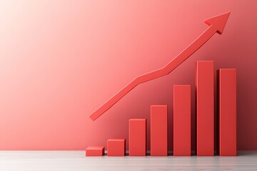 Red growth chart with rising arrow on pink background