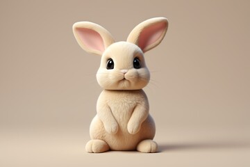 Fototapeta premium there is a small white rabbit sitting on a beige surface