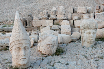 Ancient statues on top of Mount Nemrut in South East Turkey. Kingdom of Commagene.