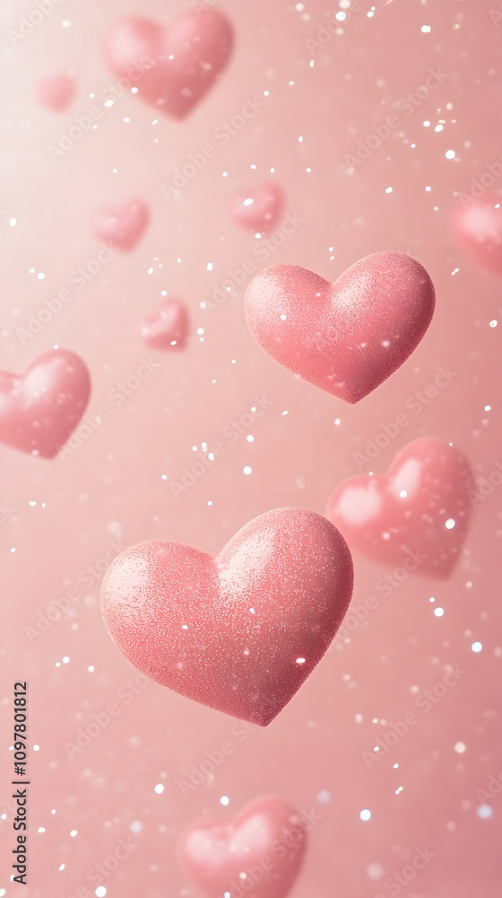 Poster a minimalist soft pink background with heart-shaped outlines and a few scattered sparkles, leaving a