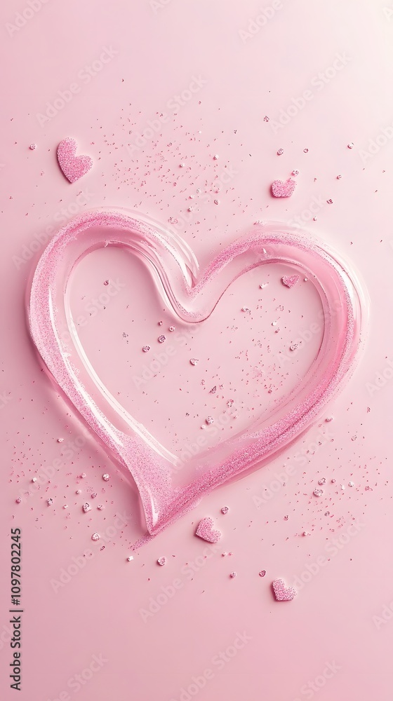 Poster a minimalist soft pink background with heart-shaped outlines and a few scattered sparkles, leaving a