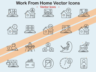 Icons representing remote work and home office setups
