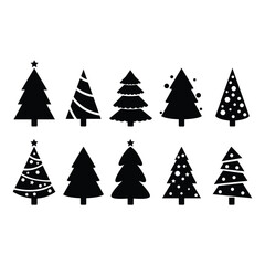 Obraz premium Christmas tree set icon silhouette vector art illustration.