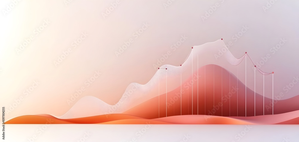 Poster abstract data visualization with dynamic wave patterns in warm tones representing growth and analysi