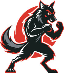 Simple Wolf Fighting Logo - Vector Silhouette Design, Art & Illustration