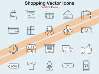 Vector icons depicting shopping activities and items