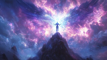 Obraz premium Celestial Being on a Mountain Peak